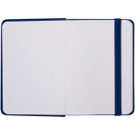 Carnet A7 rigide en cuir synthétique ave célastique, feuilles lignées couleur bleu marine troisième vue frontale