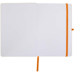 Carnet A5 rigide ligné toucher doux avec fermeture élastique couleur orange troisième vue frontale