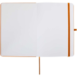 Carnet A5 rigide cuir synthétique avec pages lignées couleur orange troisième vue frontale