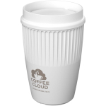 Gobelet réutilisable 350 ml couvercle 360° bord isolant couleur blanc vue impression avec logo 2