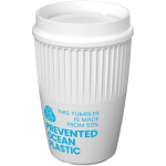 Gobelet réutilisable 350 ml couvercle 360° bord isolant couleur blanc vue avec logo