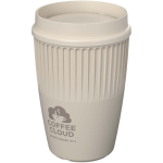 Gobelet réutilisable 350 ml couvercle 360° bord isolant couleur sable vue impression avec logo 2