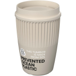 Gobelet réutilisable 350 ml couvercle 360° bord isolant couleur sable vue avec logo