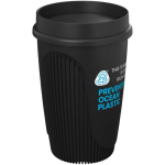 Gobelet simple paroi 350 ml couvercle 360° bord isolant couleur noir vue avec logo