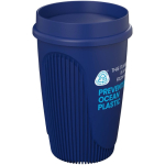 Gobelet simple paroi 350 ml couvercle 360° bord isolant couleur bleu vue avec logo