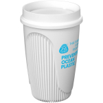 Gobelet simple paroi 350 ml couvercle 360° bord isolant couleur blanc vue avec logo