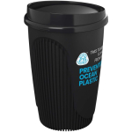 Gobelet réutilisable 350 ml couvercle clip bord isolant couleur noir vue avec logo