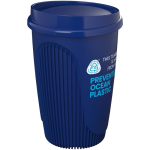 Gobelet réutilisable 350 ml couvercle clip bord isolant couleur bleu vue avec logo