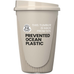 Gobelet réutilisable 350 ml couvercle clip bord isolant couleur sable deuxième vue avec logo