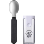 Cuillère pliable avec étui protecteur sans BPA Mepal couleur noir vue avec impression sérigraphique