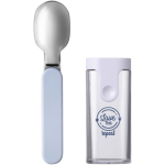 Cuillère pliable avec étui protecteur sans BPA Mepal couleur bleu vue avec impression sérigraphique