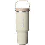 Gobelet isotherme à paille rabattable anti-fuite 890 ml Stanley couleur beige vue impression avec logo 2