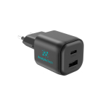 Chargeur USB écologique compact avec prise EU 100 W couleur noir vue avec logo