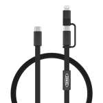 Câble de charge rapide 2 en 1 tressé anti-nœuds 60 W 120 cm couleur noir vue avec logo