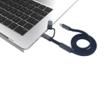Câble de charge rapide 2 en 1 tressé anti-nœuds 60 W 120 cm couleur bleu bondi troisième vue