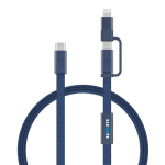 Câble de charge rapide 2 en 1 tressé anti-nœuds 60 W 120 cm couleur bleu bondi vue avec logo