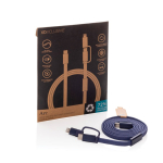 Câble de charge rapide 2 en 1 tressé anti-nœuds 60 W 120 cm couleur bleu bondi vue avec boîte