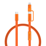 Câble de charge rapide 2 en 1 tressé anti-nœuds 60 W 120 cm couleur orange vue avec logo