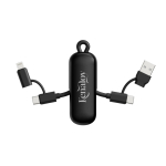 Câble porte-clés en plastique recyclé 4 en 1, charge rapide 100 W couleur noir vue avec logo