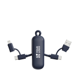 Câble porte-clés en plastique recyclé 4 en 1, charge rapide 100 W couleur bleu bondi avec zone d'impression