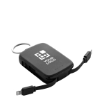 Batterie externe porte-clés écologique avec câbles intégrés 2 000 mAh couleur noir avec zone d'impression