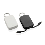 Batterie externe porte-clés écologique avec câbles intégrés 2 000 mAh couleur blanc cassé vue générale