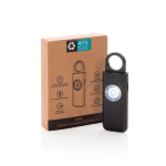 Alarme personnelle intelligente avec lumière et recharge USB-C 150 dB couleur noir vue avec boîte