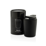 Tasse isotherme en plastique avec couvercle anti-goutte 220 ml couleur noir vue avec boîte