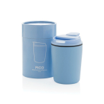 Tasse isotherme en plastique avec couvercle anti-goutte 220 ml couleur bleu ciel vue avec boîte