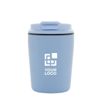 Tasse isotherme en plastique avec couvercle anti-goutte 220 ml couleur bleu ciel avec zone d'impression