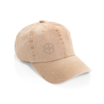 Casquette à 6 panneaux effet délavé en coton recyclé 270 g/m² couleur beige vue avec logo
