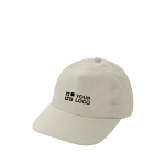 Casquette 5 panneaux en nylon recyclé, légère et respirante couleur beige avec zone d'impression
