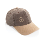 Casquette bicolore en coton à 6 panneaux, fermeture réglable 270 g/m² couleur marron vue avec logo