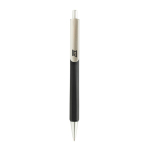 Stylo à bille triangulaire en plastique recyclé à clic, encre bleue couleur noir vue avec logo