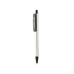 Stylo à bille triangulaire en plastique recyclé à clic, encre bleue couleur argenté avec zone d'impression