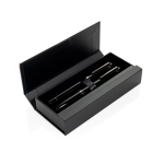 Set d’écriture stylo bille et roller en métal Swiss Peak, encre bleue couleur noir vue avec boîte