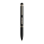 Stylo en métal à rotation fluide Swiss Peak encre bleue 1 200 m couleur noir vue avec logo