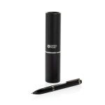 Stylo en métal à rotation fluide Swiss Peak encre bleue 1 200 m couleur noir vue avec boîte