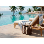 Sac de plage en toile recyclée avec finition lavée 400 g/m² couleur marron vue d'ambiance