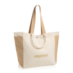 Sac shopper-weekend en toile recyclée, capacité 18 L, 400 g/m² couleur blanc cassé vue avec logo