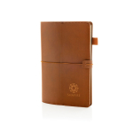 Carnet rechargeable A5 en PU avec poches et élastique, pages lignées couleur marron vue avec logo