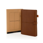 Carnet rechargeable A5 en PU avec poches et élastique, pages lignées couleur marron vue avec boîte