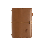 Carnet rechargeable A5 en PU avec poches et élastique, pages lignées couleur marron avec zone d'impression