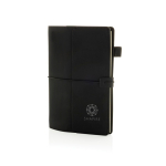Carnet rechargeable A5 en PU avec poches et élastique, pages lignées couleur noir vue avec logo