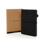 Carnet rechargeable A5 en PU avec poches et élastique, pages lignées couleur noir vue avec boîte