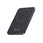 Batterie externe ultrafine, charge sans fil 15 W 5 000 mAh Anker Nano couleur noir vue avec logo