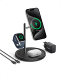 Socle de charge sans fil Anker MagGo 3 en 1 Qi2 15 W couleur noir troisième vue
