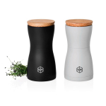 Set de moulins sel et poivre avec couvercle anti-odeurs AdHoc couleur noir vue avec logo