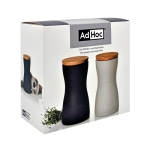 Set de moulins sel et poivre avec couvercle anti-odeurs AdHoc couleur noir vue avec boîte