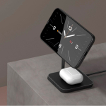 Chargeur sans fil double avec support magnétique de bureau Qi Zens couleur noir vue d'ambiance
